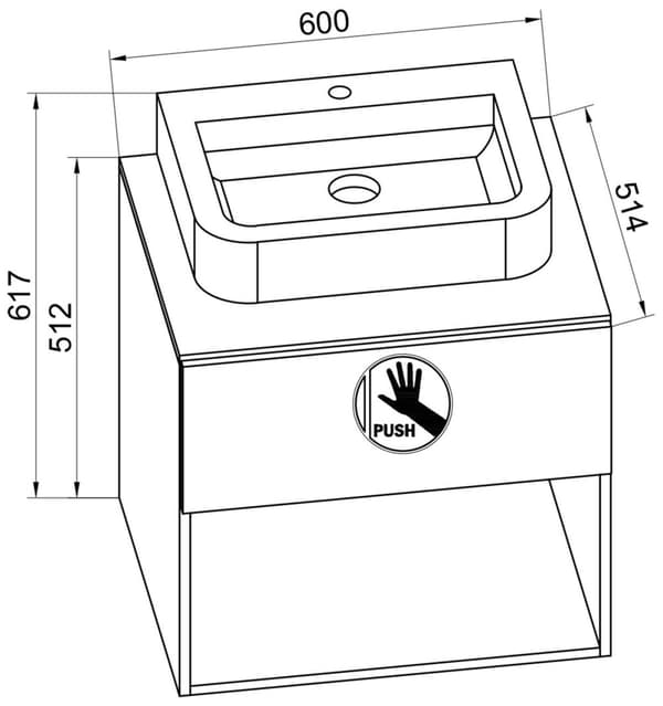 LendasII60 vaskeskap antracitt, eik dekor.