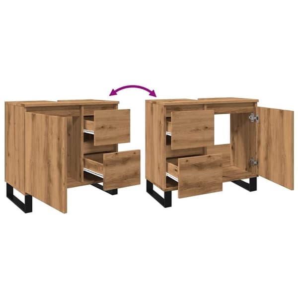 vidaXL Badeservantskap artisan eik 65x33x60 cm konstruert tre