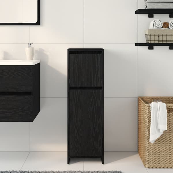 vidaXL Kylpyhuonekaappi Musta Tammi 30x30x95 cm Tekninen Puu