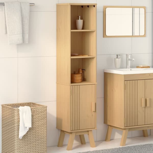 vidaXL Baderomsskap Brun 35x30x159 cm Solid Furutre