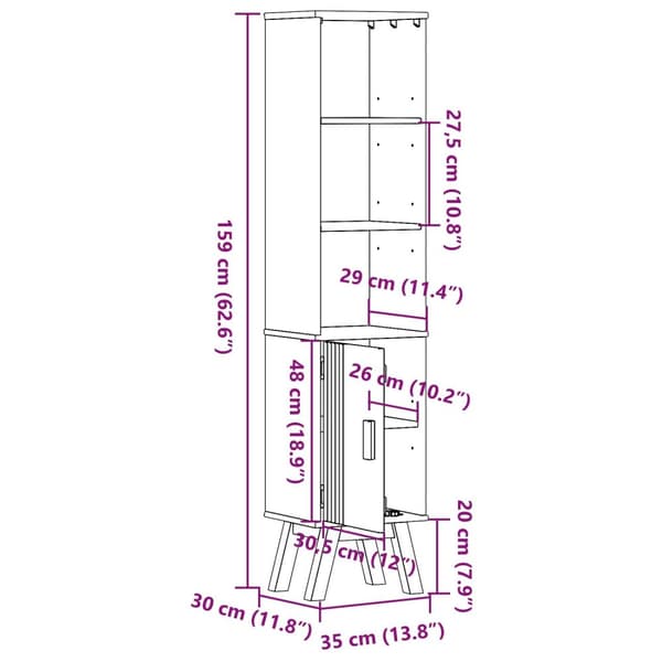 vidaXL Baderomsskap Brun 35x30x159 cm Solid Furutre