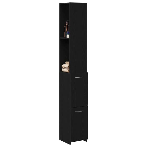 vidaXL Kylpyhuonekaappi Musta Tammi 25x25x170 cm Teknopuu