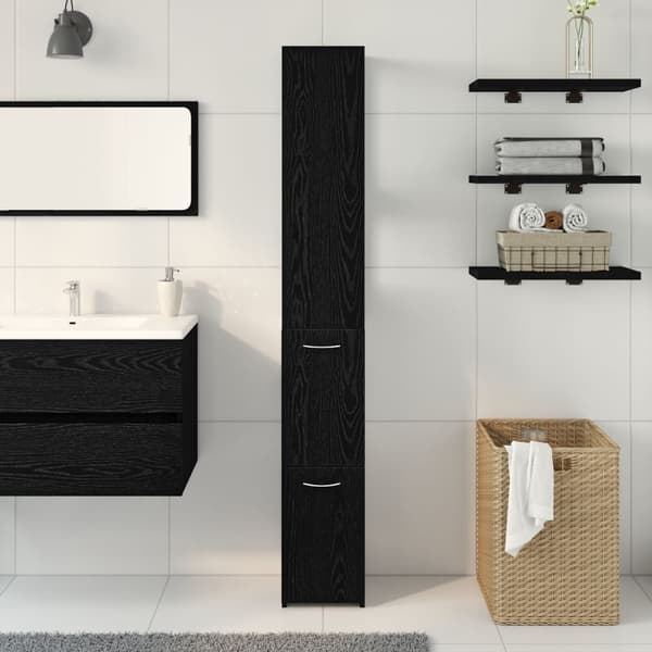 vidaXL Kylpyhuonekaappi Musta Tammi 25x25x170 cm Teknopuu