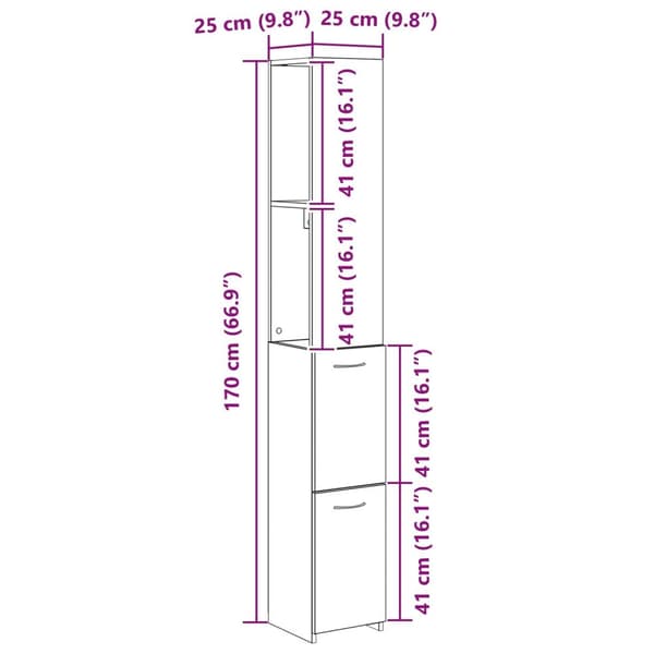 vidaXL Kylpyhuonekaappi Musta Tammi 25x25x170 cm Teknopuu