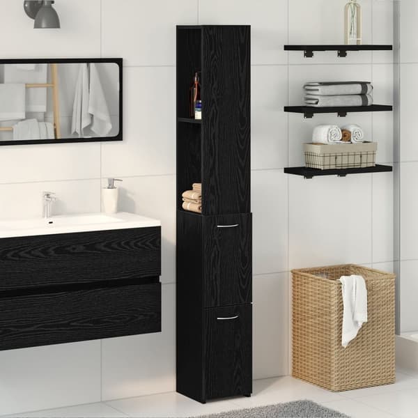 vidaXL Baderomsskap i Svart Eik 25x25x170 cm Laget av Tre