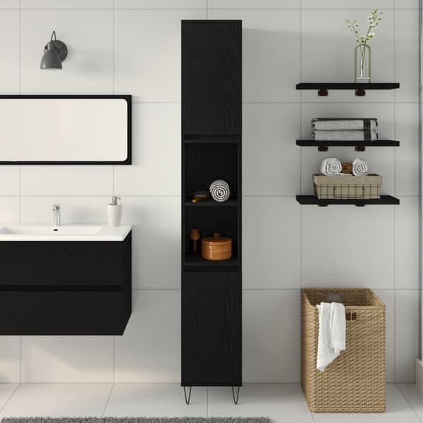 vidaXL Kylpyhuonekaappi Musta Tammi 30x30x190 cm Kehitetty Puu
