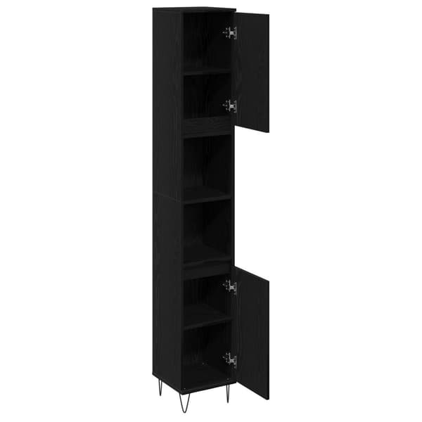 vidaXL Kylpyhuonekaappi Musta Tammi 30x30x190 cm Kehitetty Puu