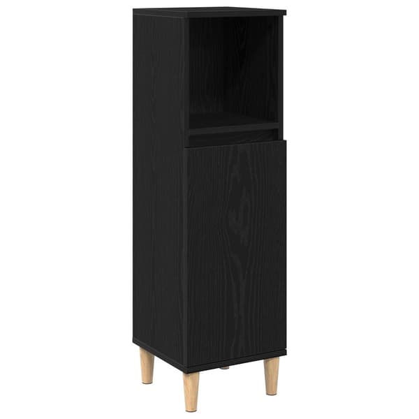 vidaXL Badeværelsesskab Sort egetræ Konstrueret træ 30x30x100 cm
