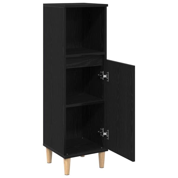 vidaXL Badeværelsesskab Sort egetræ Konstrueret træ 30x30x100 cm