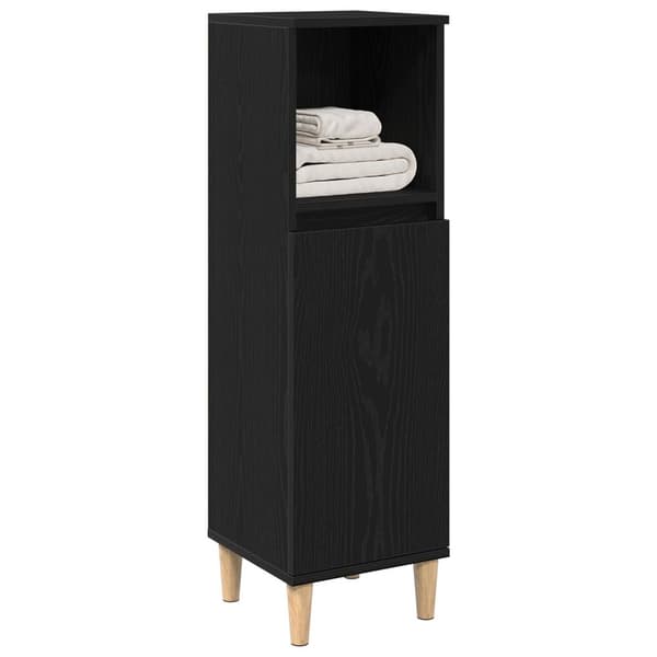 vidaXL Badeværelsesskab Sort egetræ Konstrueret træ 30x30x100 cm