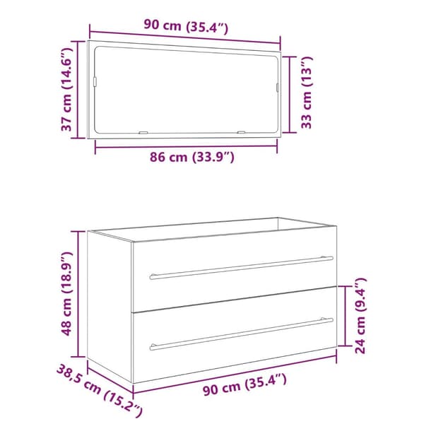 vidaXL Pesukaluste peilillä Musta tammi 90x45x1,5 cm Tekninen puu