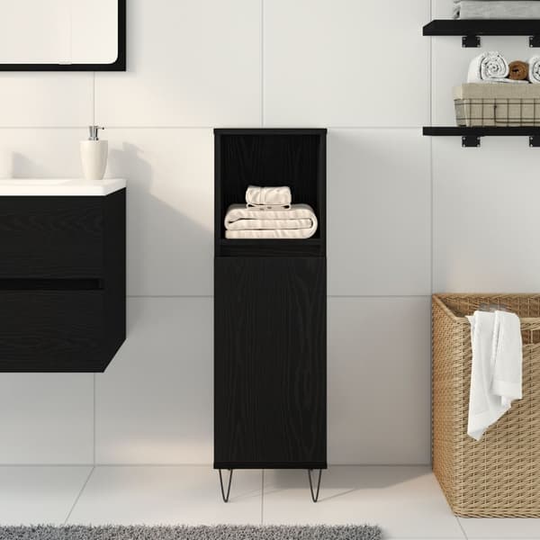 vidaXL Kylpyhuonekaappi Musta Tammi 30x30x100 cm Tekninen Puu
