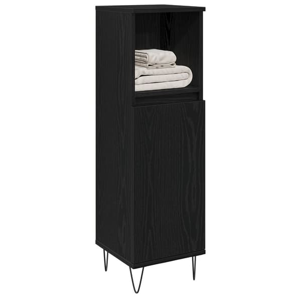 vidaXL Kylpyhuonekaappi Musta Tammi 30x30x100 cm Tekninen Puu