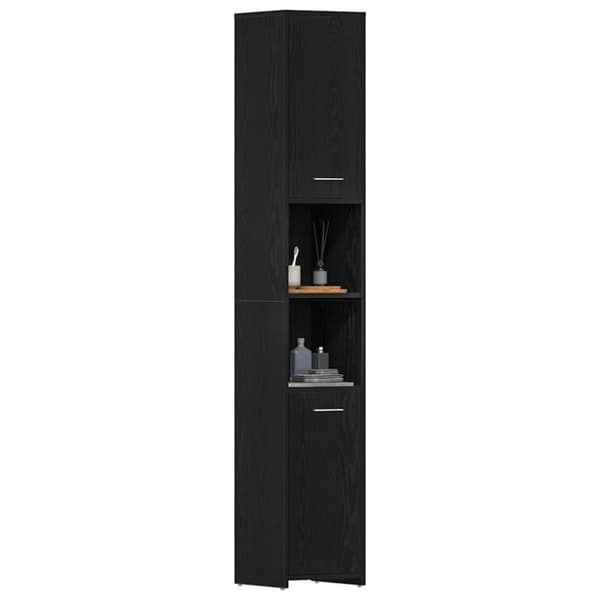 vidaXL badeværelsesskab 30x30x183,5 cm konstrueret træ sort-eg