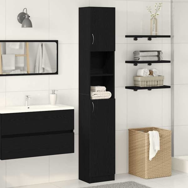 vidaXL Baderomsskap svart eik 32x25,5x190 cm konstruert tre