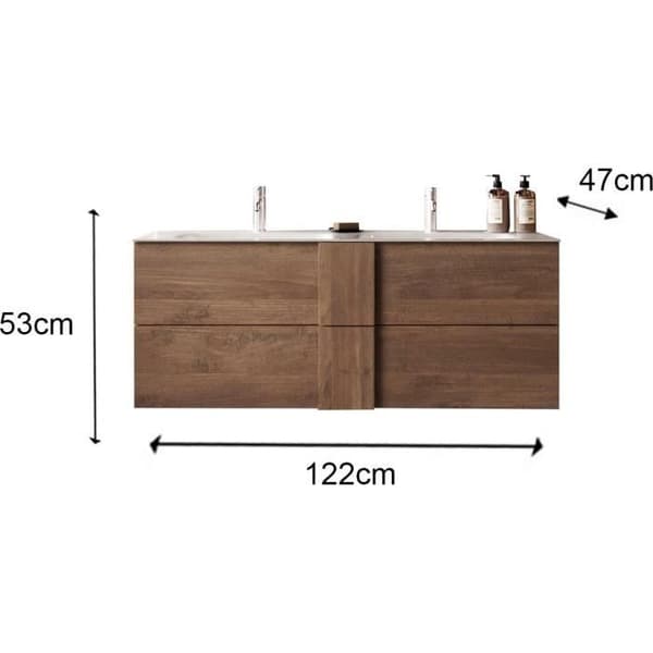 Ensemble Möbler badrum hängande JUNE L120 - Dubbel handfat + 2 Lådor - Färg ek mercure - Skandinavisk stil