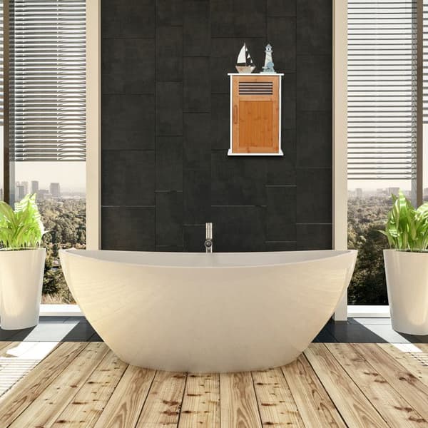 Relaxdays Skåp Badrum WC Väggmonterad MDF Bambu 1 Dörr 2 Fack 51,5 x 35 x 20 cm, Vit-Natur