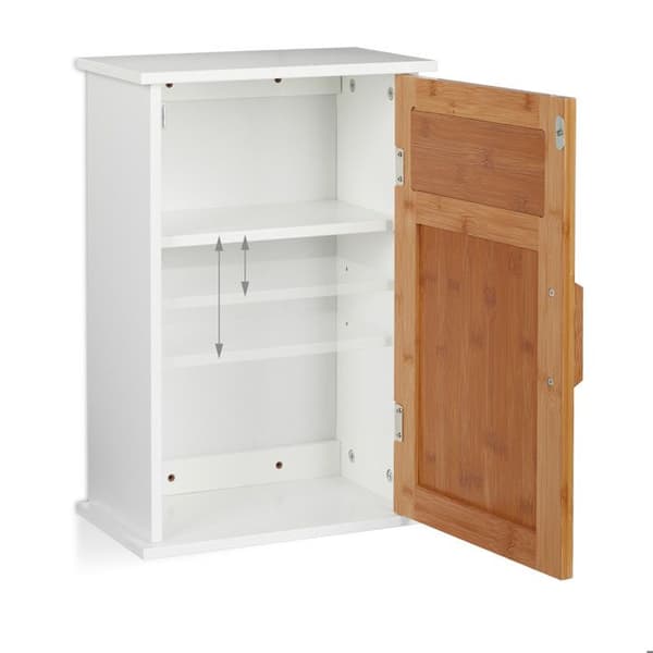 Relaxdays Skåp Badrum WC Väggmonterad MDF Bambu 1 Dörr 2 Fack 51,5 x 35 x 20 cm, Vit-Natur