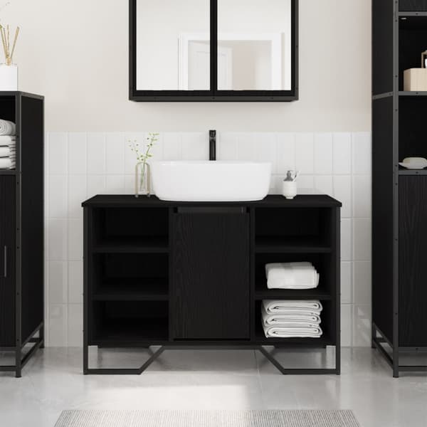 Badrumsskåp för handfat Svart ek 91x35x60 cm Konstruerat trä