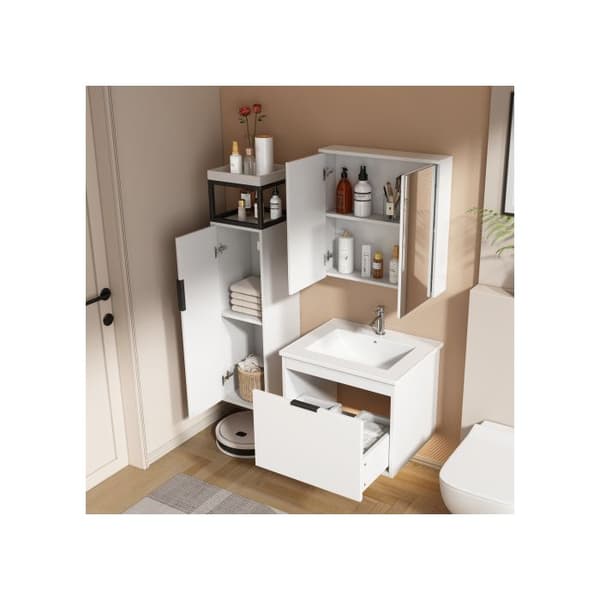 Badrumsfurniture Set Badrumsinredning med mjukstängande lådor, spegelskåp, handfat med skål