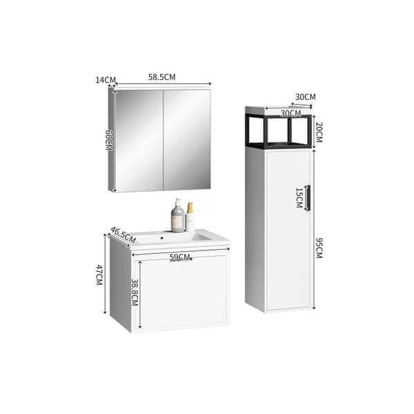 Badrumsfurniture Set Badrumsinredning med mjukstängande lådor, spegelskåp, handfat med skål