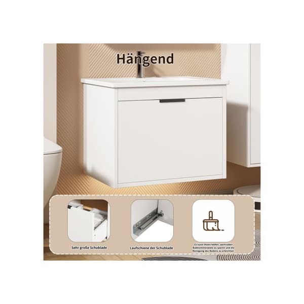 Badrumsfurniture Set Badrumsinredning med mjukstängande lådor, spegelskåp, handfat med skål