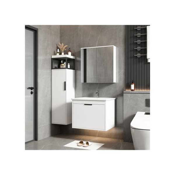 Badrumsfurniture Set Badrumsinredning med mjukstängande lådor, spegelskåp, handfat med skål