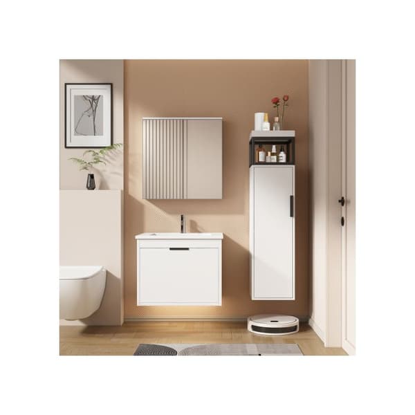 Badrumsfurniture Set Badrumsinredning med mjukstängande lådor, spegelskåp, handfat med skål