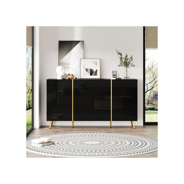 Multifunktionell förvaringsskåp med 2 dörrar och 3 lådor, matsalsmöbel, gulddekor, 140*40*76cm