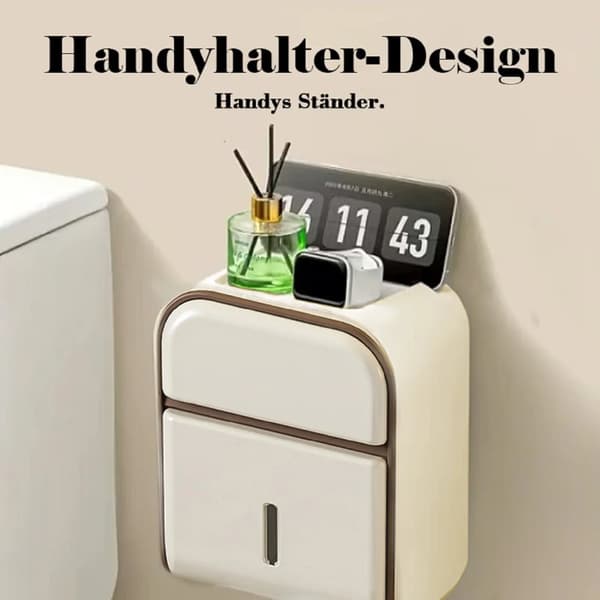 Toiletpapirholder, Multifunktionelt Design, Ingen Boring Installation, Vandtæt Kasse,HVID
