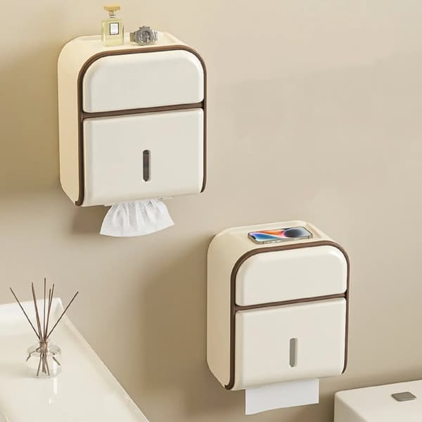 Toiletpapirholder, Multifunktionelt Design, Ingen Boring Installation, Vandtæt Kasse,HVID
