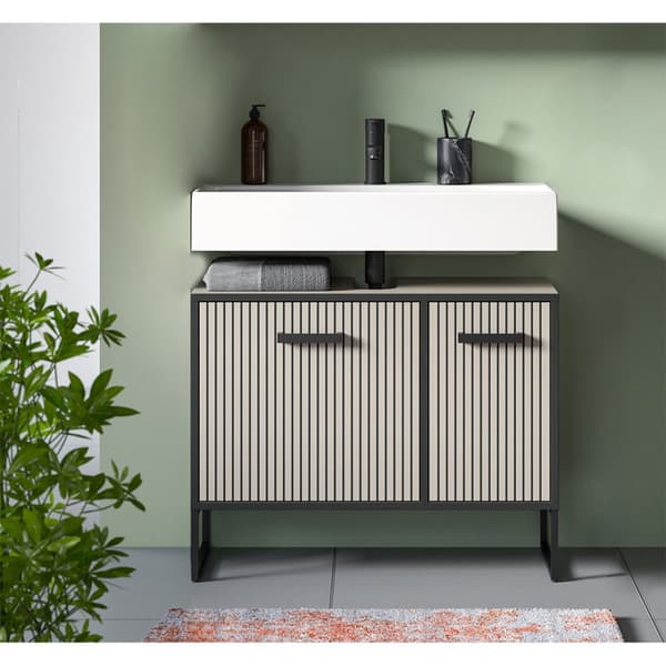 Bagno vaskeskab 2 låger lysegrå, cremefarvet.