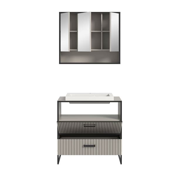 Bagno badrumsmöbler 2 delar inkl. tvättställ ljusgrå, krämfärgad.