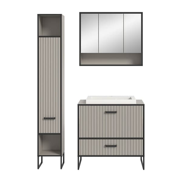 Bagno baderomsinnredning 3 deler inkl. vask lysegrå, kremfarget.