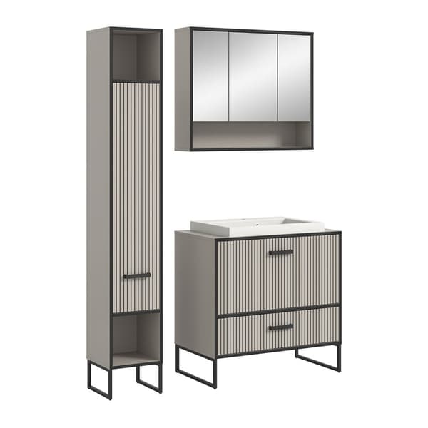Bagno baderomsinnredning 3 deler inkl. vask lysegrå, kremfarget.