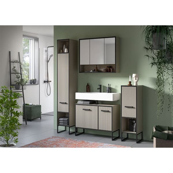 Bagno baderomsinnredning 4 deler inkl. vask lysegrå, kremfarget.