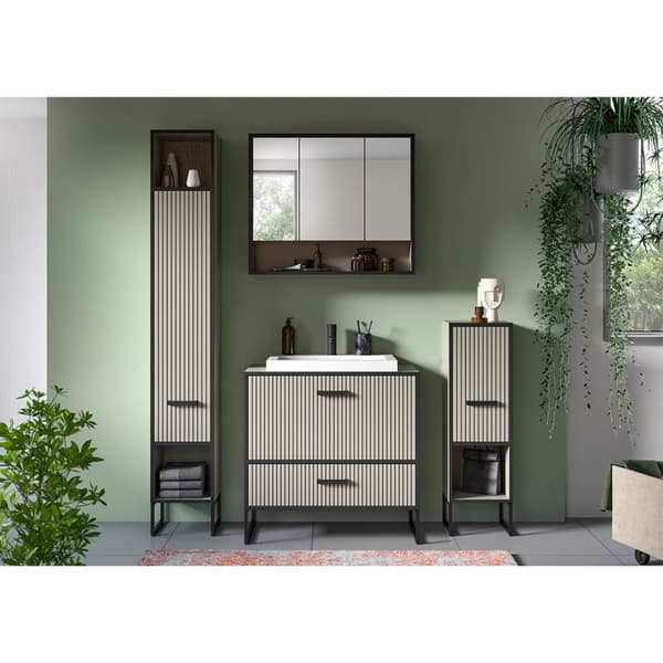 Bagno baderomsinnredning 4 deler inkl. vask lysegrå, kremfarget.