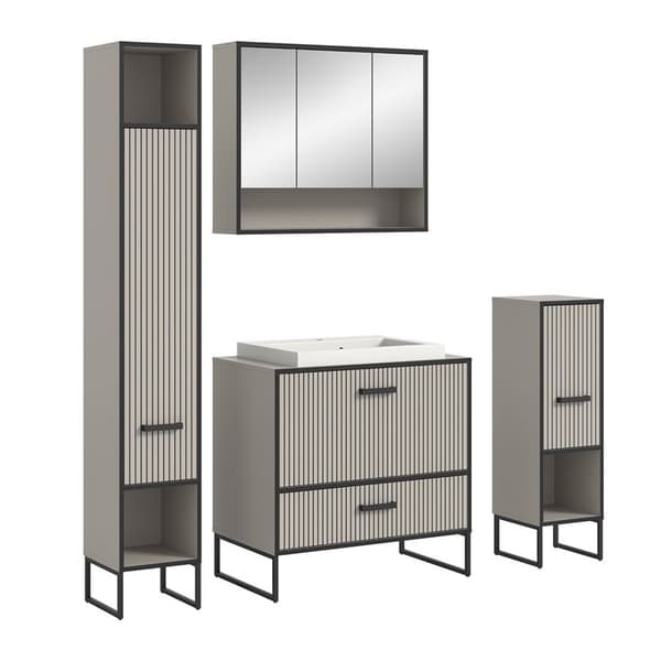 Bagno baderomsinnredning 4 deler inkl. vask lysegrå, kremfarget.
