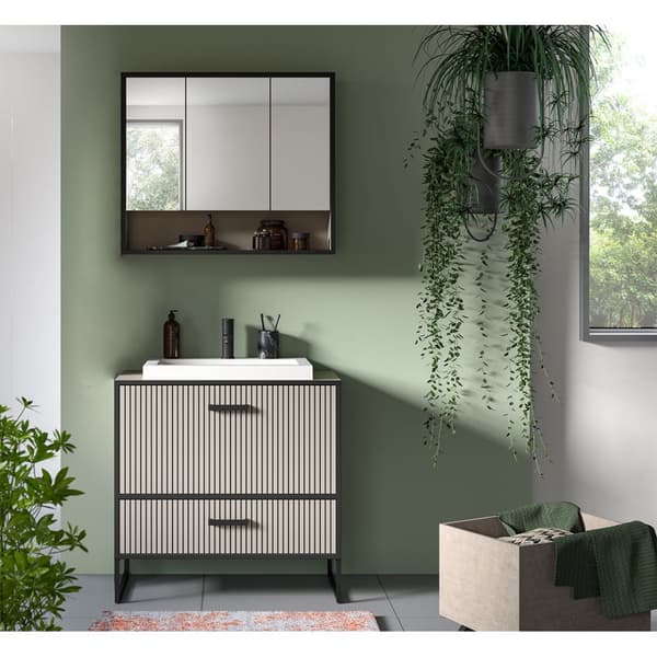 Bagno baderomsinnredning 2 deler inkl. vask lysegrå, kremfarget.