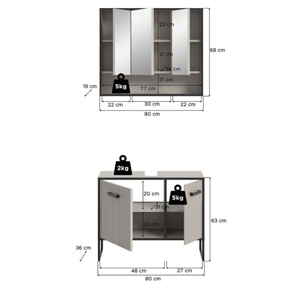 Bagno baderomsinnredning 2 deler lysegrå, kremfarget.
