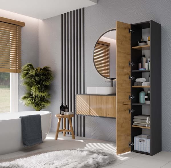BADEVÆRELSESSKABSSØJLE S33 ANTRACIT FARVE ARTISAN OAK