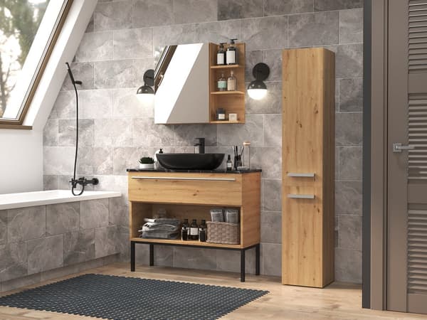 BADEVÆRELSESSKAB MED IV SØJLE MED KURV I FARVE ARTISAN OAK