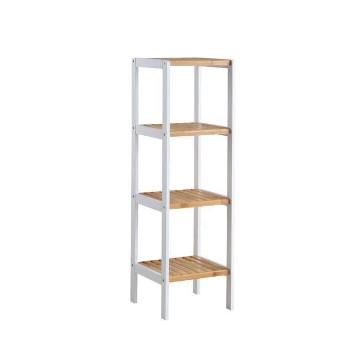 BAMBOU Badrumsspelare L 34cm - 4 hyllor - Bambu och vit