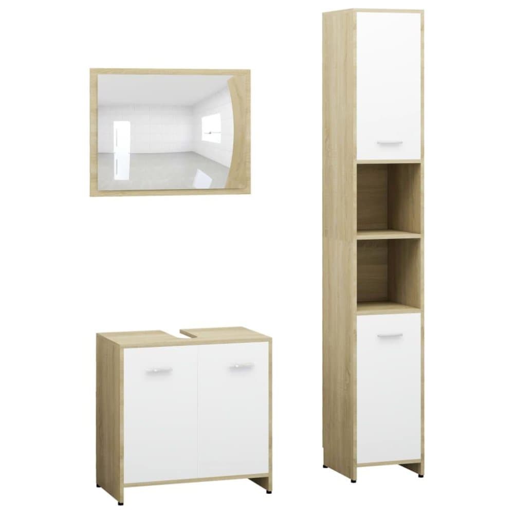 vidaXL Baderomsmøbler 3 deler hvit og sonoma eik sponplate