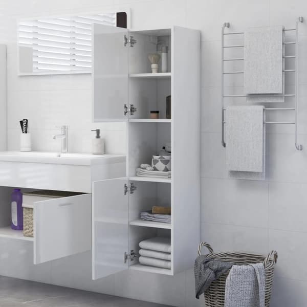 vidaXL badeværelsesskab 30x30x130 cm konstrueret træ hvid højglans