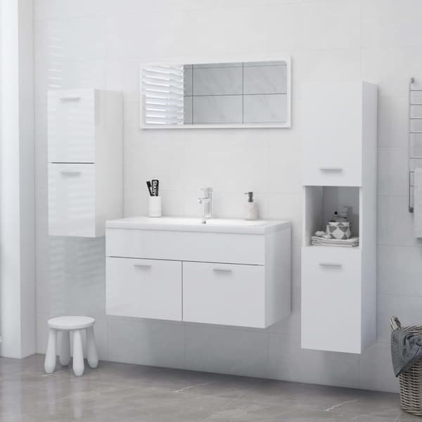vidaXL badeværelsesskab 30x30x130 cm konstrueret træ hvid højglans