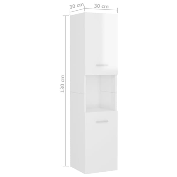 vidaXL badeværelsesskab 30x30x130 cm konstrueret træ hvid højglans