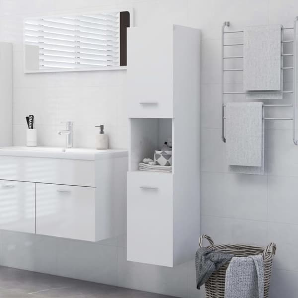 vidaXL badeværelsesskab 30x30x130 cm konstrueret træ hvid højglans
