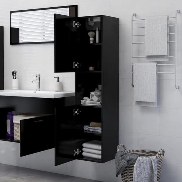 vidaXL badeværelsesskab 30x30x130 cm konstrueret træ sort