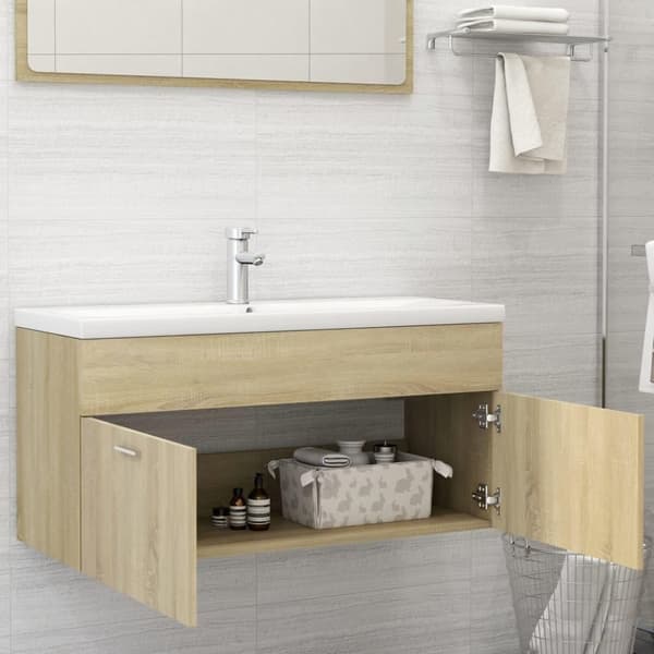 vidaXL skab til håndvask 100x38,5x46 cm konstrueret træ sonoma-eg